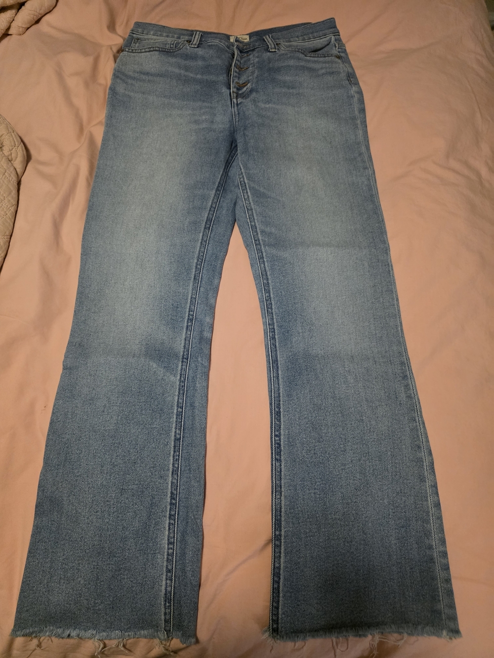 J. Crew Light Blue Flared Jeans with Frayed Hem